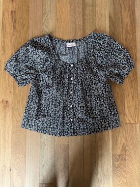 🖤 Universal Thread Floral Button-Down Blouse Black/Tan XS 🖤